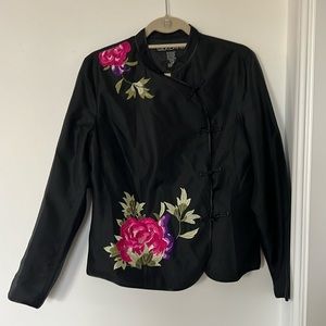 Black Silk Jacket with floral embroidery